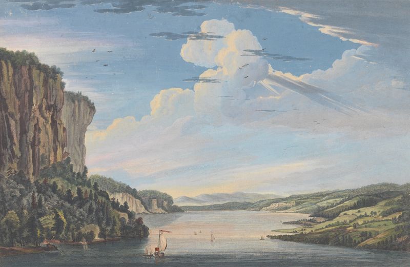 Paisaje del río Hudson por Paul Sandby, pintura al óleo, 1761