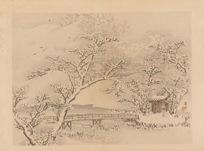 Paisaje en tinta sobre papel de artista desconocido, Yōfu gajō, Pl.20