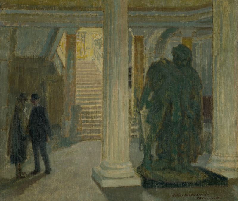 Interior of the vestibule of the Košice Museum, oil on canvas by Elemír Halász-Hradil