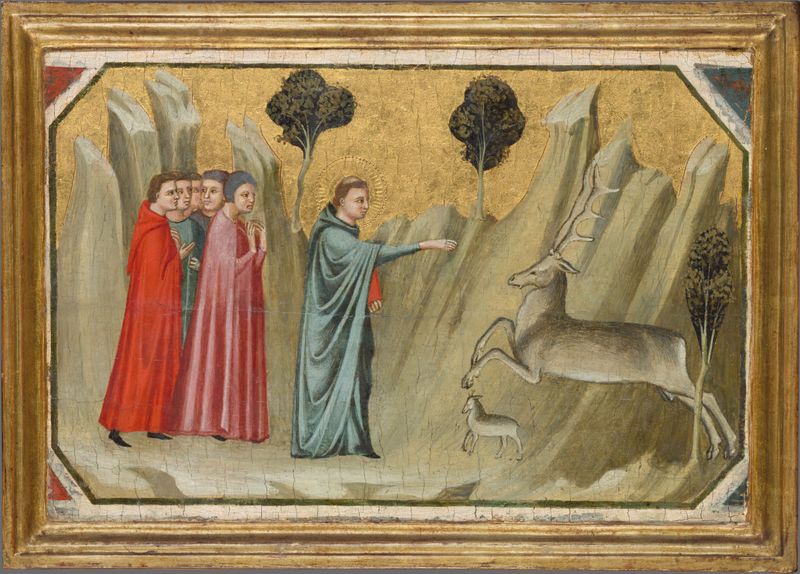 Santo Próculo para uma corça na selva, têmpera sobre painel de Pacino di Bonaguida