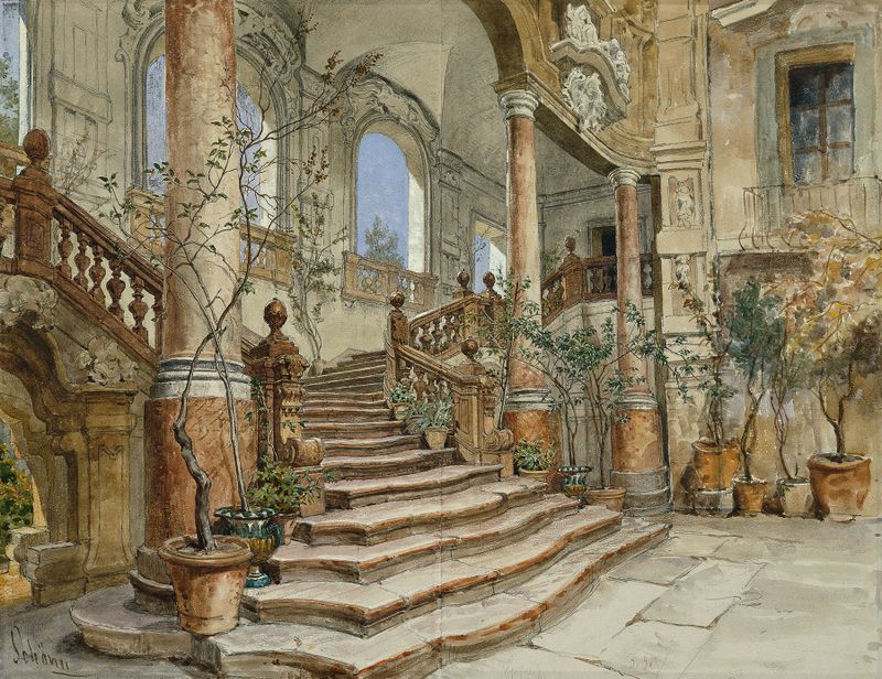 Marble stairs in Palazzo Bonagia by Alois Schönn, Romanticism