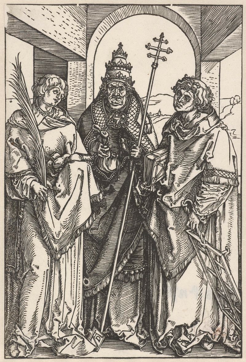 De Heilige Stefanus, Sixtus en Laurentius, obra em papel de Albrecht Dürer