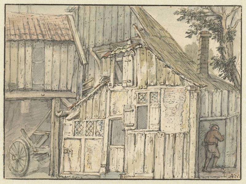 Landscape of a farmhouse under a cloudy sky, oil on panel by Isaac van Ostade
