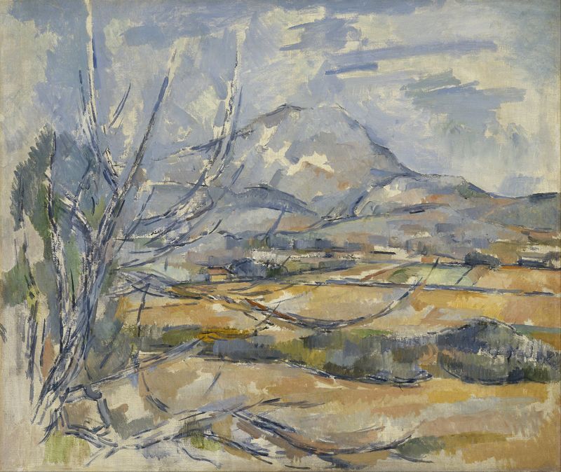 Montagne Sainte-Victoire by Paul Cezanne, oil painting depicting a mountain landscape.