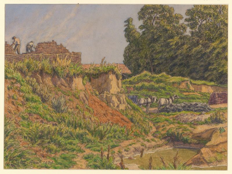 Tôtes de Henri Rivière, pintura a óleo que retrata uma paisagem com tons giratórios e um céu vasto.