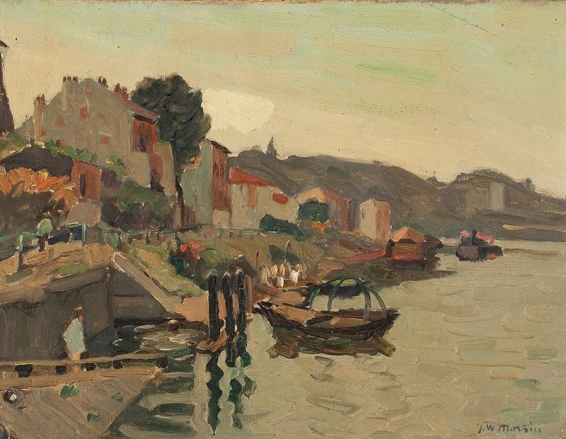 Coastal Village by James Wilson Morrice, oil on canvas depicting a serene seaside village.