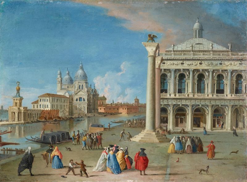 Paisaje de La Piazzetta con Santa Maria della Salute más allá, óleo de Johan Anton Richter