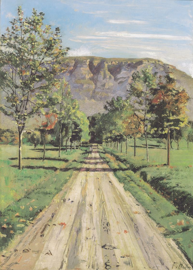 Landscape with hills and a winding road, oil painting by Ferdinand Hodler, 1890