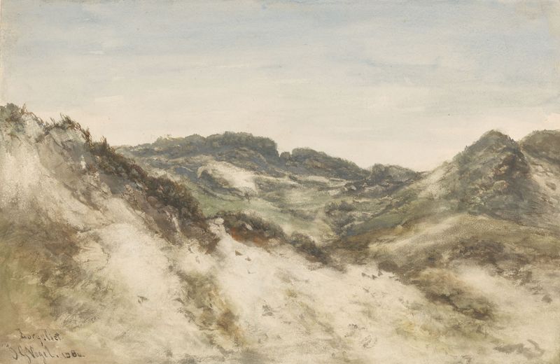 Paisaje de dunas y hierba bajo un cielo pálido de Johannes Gijsbert Vogel, pintura al óleo