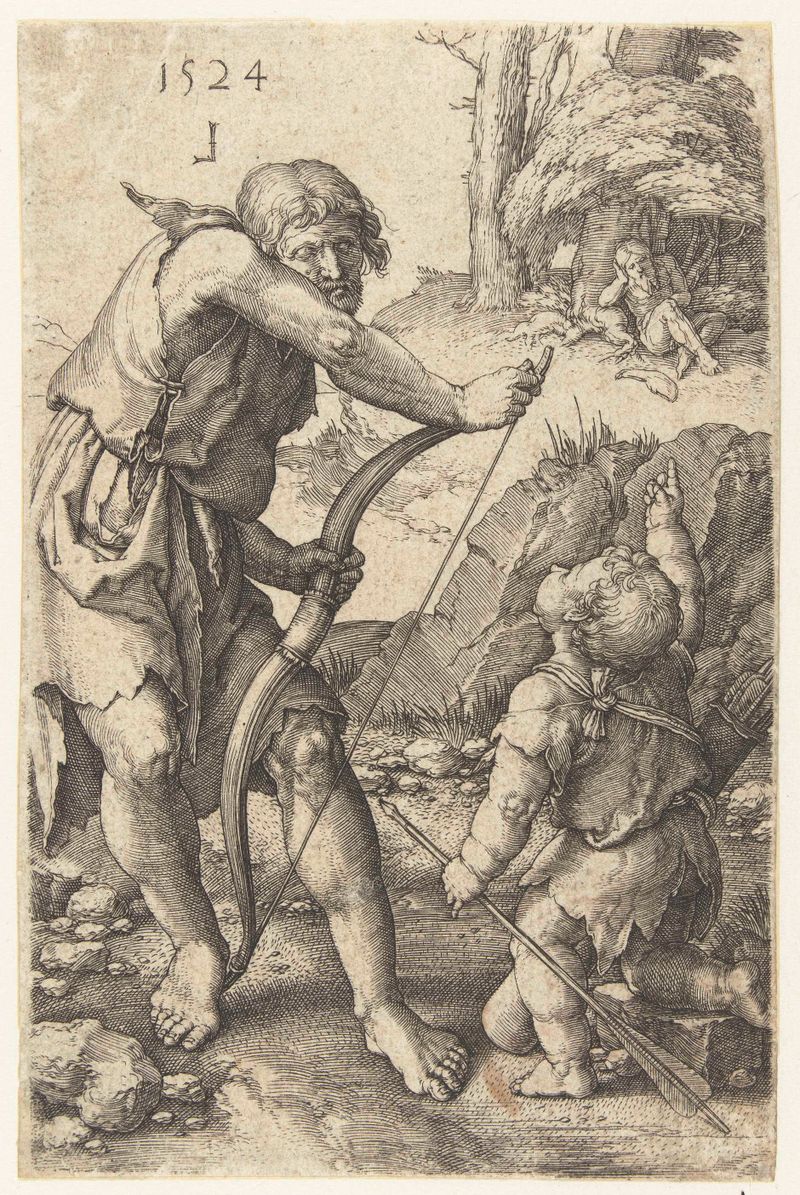Gravura de Lucas van Leyden representando Lamech e Caim em um abraço