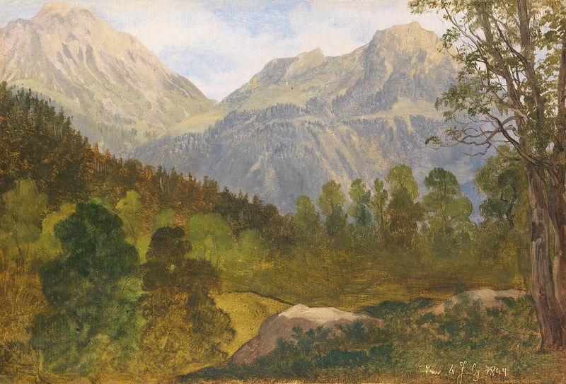 Pintura al óleo de Martin Martin que muestra Hohe Brett y Jenner en Königsee.
