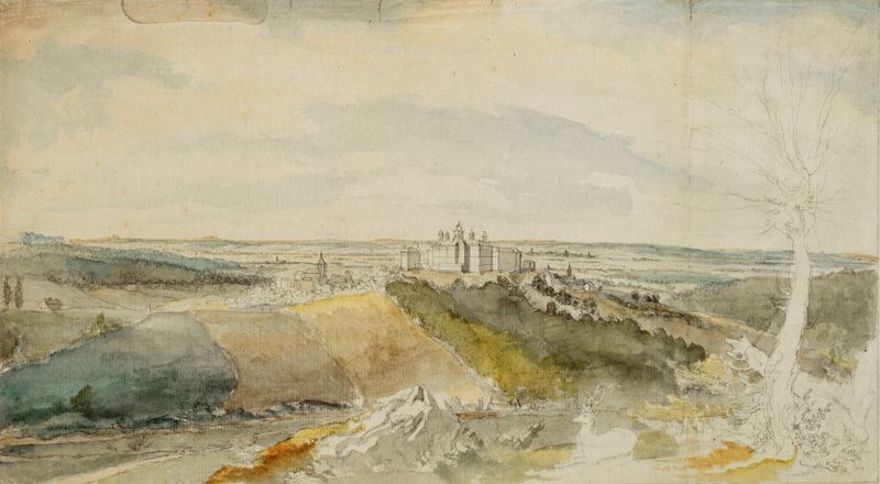 Pintura a óleo de Caspar Wolf retratando o castelo de Bensberg e o vale