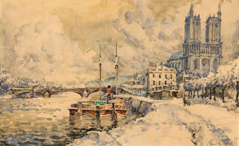 Vue de la cathédrale de Mantes-la-Jolie by Frank William Boggs, impressionist oil painting depicting a cathedral.