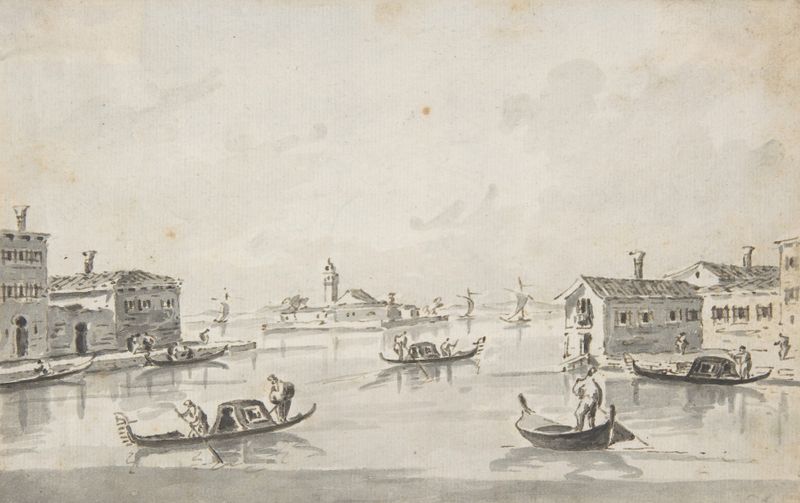 The Punta di San Giobbe, pintura al óleo de Giacomo Guardi, que representa un atardecer sobre aguas venecianas.
