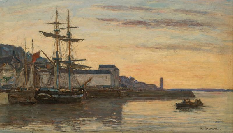 Honfleur. Voiliers de Eugène Boudin, pintura a óleo de veleiros em um porto