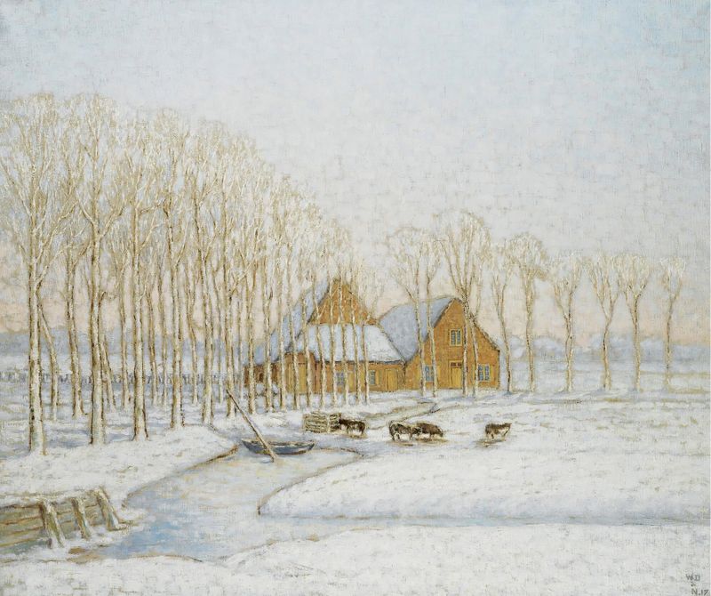 Winter landscape with snow by William Degouve de Nuncques, oil on canvas