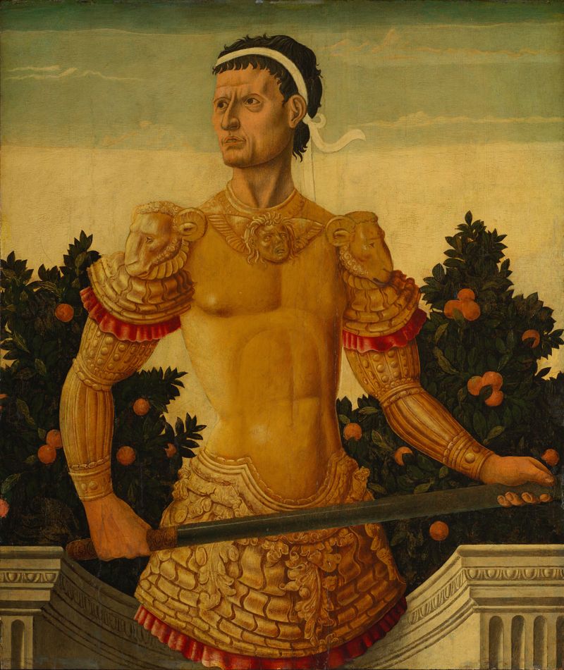 Pintura histórica al óleo de Master of the Walters Stories of Helen con un héroe en ricos atuendos.