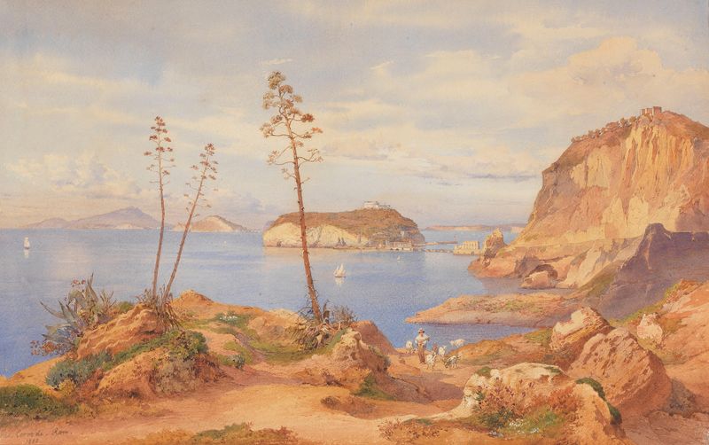 Vista da ilha de Nisida no Golfo de Pozzuoli, óleo sobre tela de Hermann David Salomon Corrodi