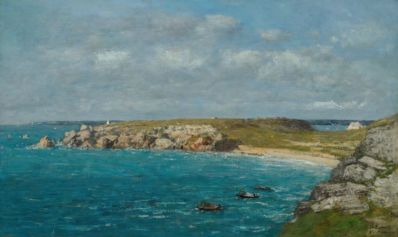 Escena marina con costa y olas de Eugène Boudin, pintura al óleo, 1873