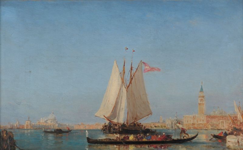 Escena marina del Gran Canal de Félix Ziem, pintura al óleo