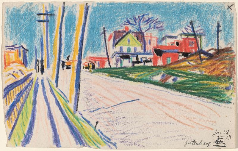Street in the Bronx by Oscar Bluemner, oil on canvas showing urban light and shadows.