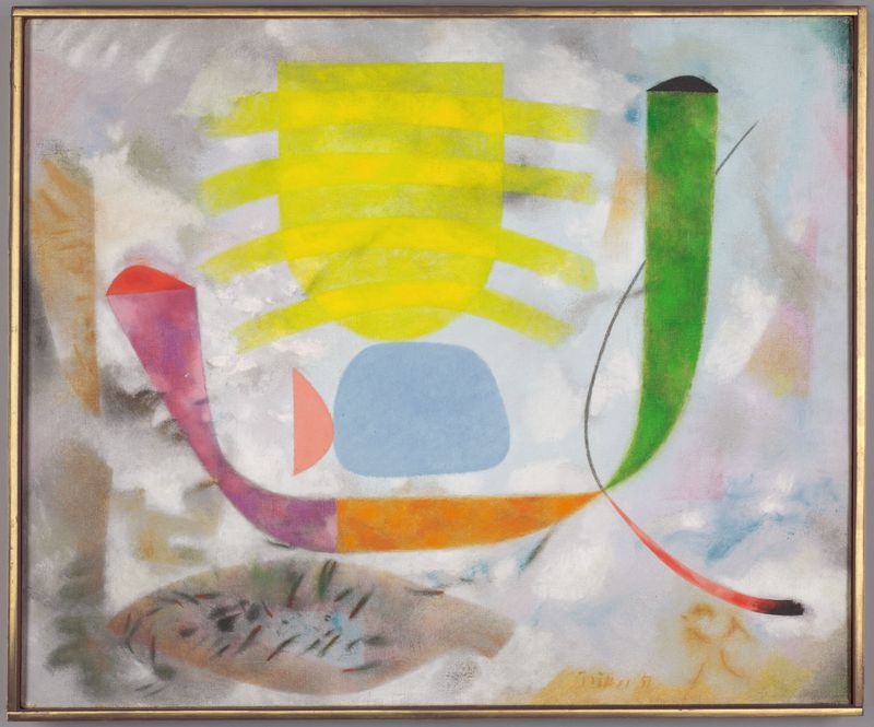 Cena abstrata com redemoinhos de azul e verde, óleo sobre tela de Heinz Trökes