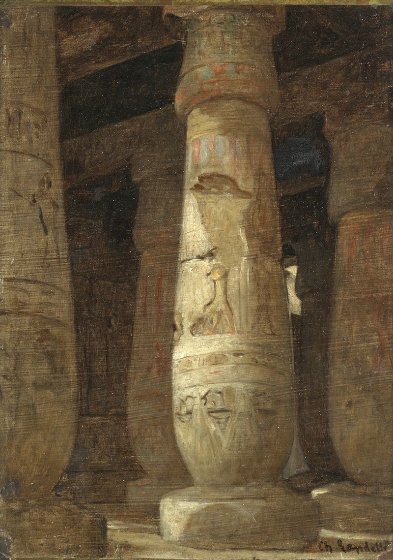 Egyptian Column by Charles Landelle, medium unknown, featuring ornate ancient architecture.
