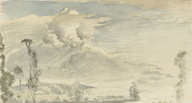 Cielo nublado sobre un paisaje montañoso, óleo sobre lienzo de John Linnell