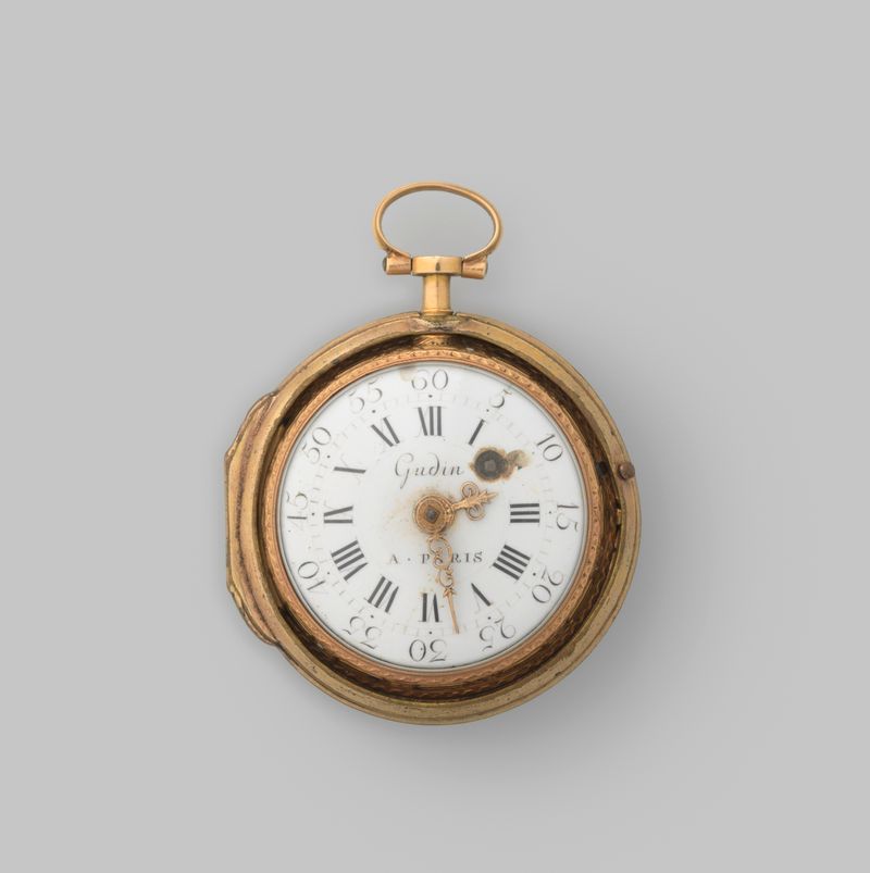 Bodegón de un reloj dorado de Jacques Jerôme Gudin, medio metal