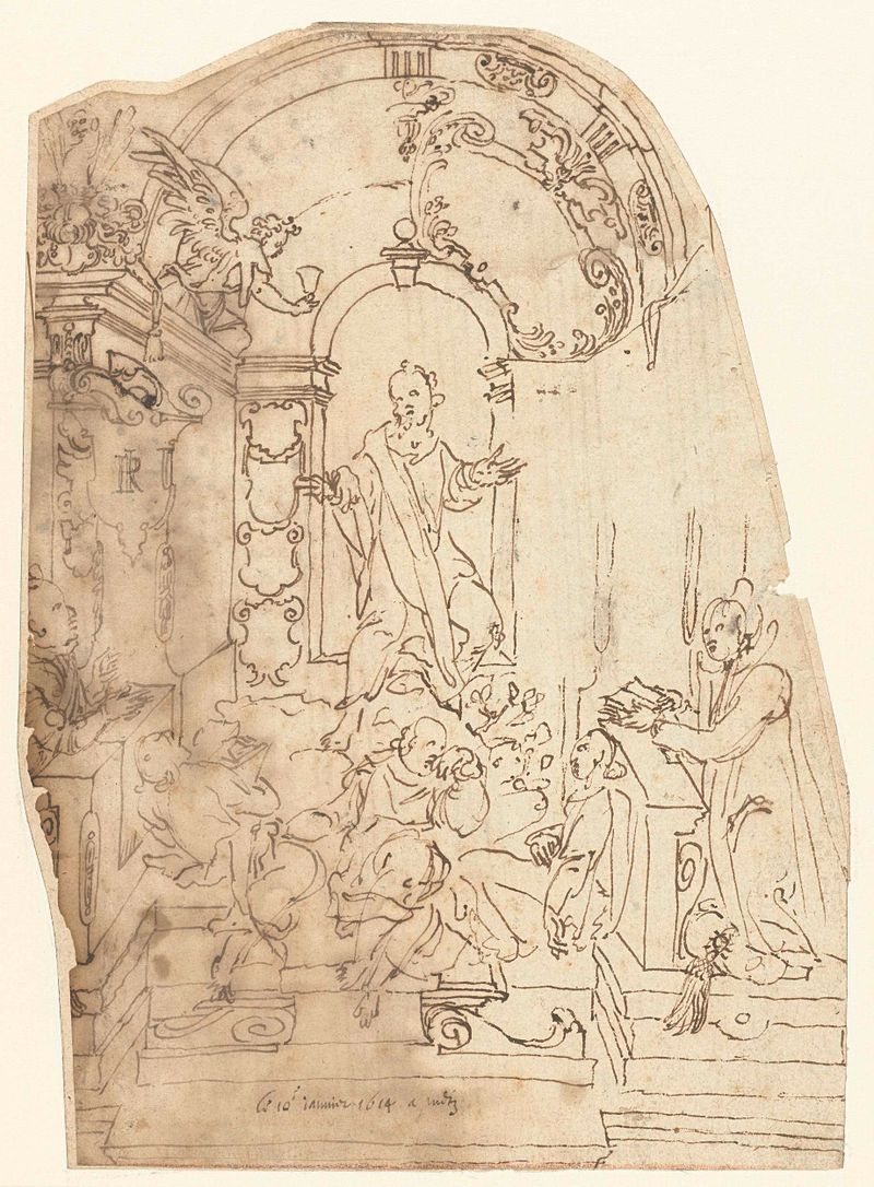 Design arquitetônico de um monumento em tinta sobre papel por Unknown Artist