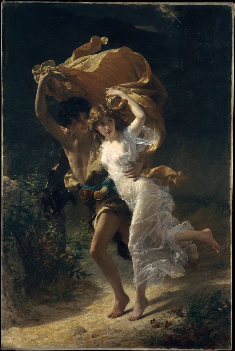 Casal se abraçando em uma tempestade, óleo sobre tela de Pierre-Auguste Cot