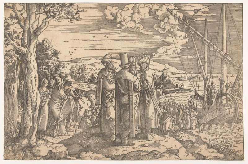 Escena religiosa con Cristo en un barco, papel de Jan Swart van Groningen