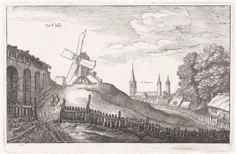 Paisaje con un molino cerca de Colonia, grabado de Wenceslaus Hollar