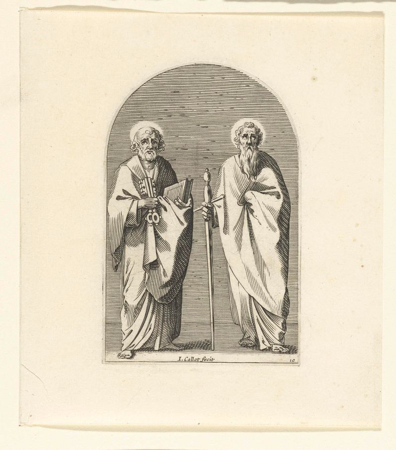 Gravura de Jacques Callot representando santos iluminados por luz e sombra.