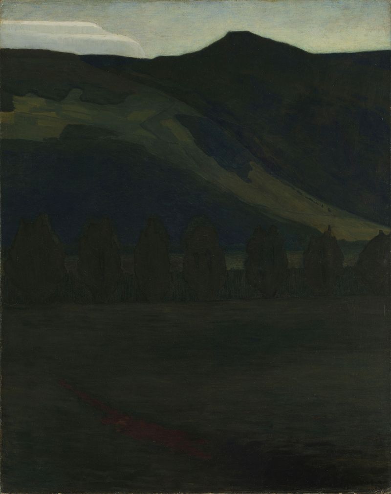 Landscape with hills and vibrant sky by Thorvald Erichsen, oil painting