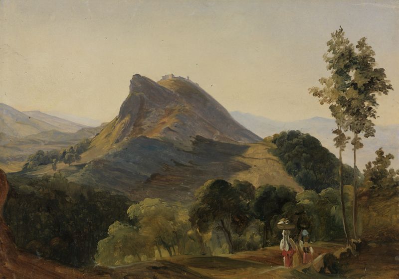 Oil painting by Johann Baptist Kirner depicting ruins at dusk in Civitella