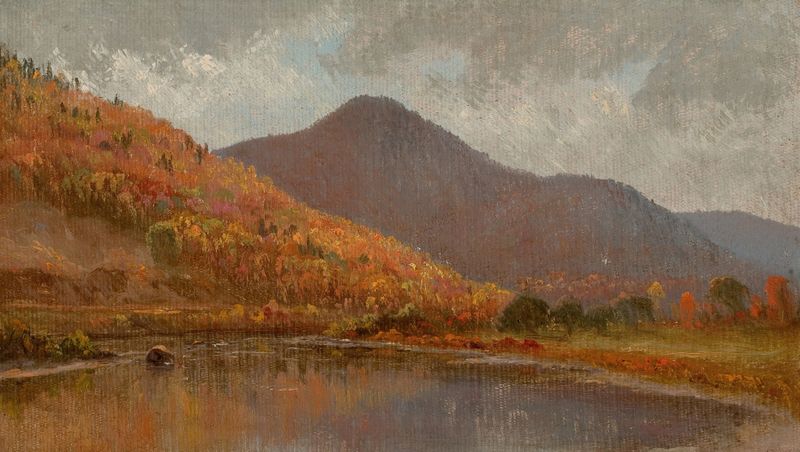 Autumn Lake, New Hampshire by Edward W. Nichols, oil on canvas depicting tranquil lake reflections