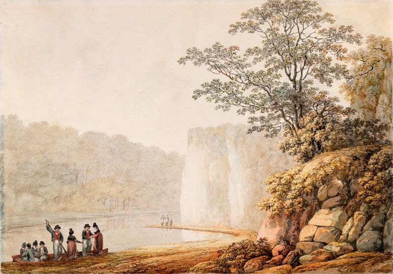 Um ferryboat no rio Boyne, 1796, de James George Oben