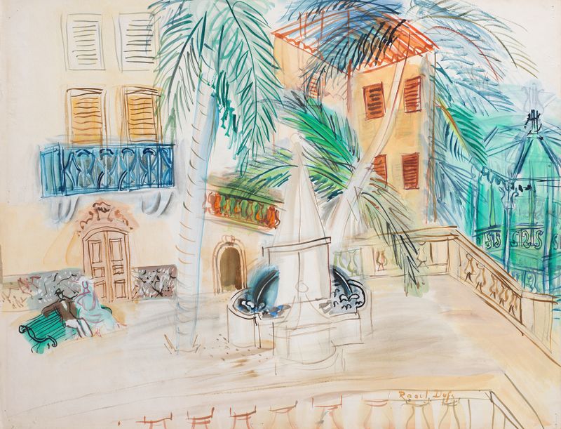 Casal em um banco em um parque, óleo sobre tela de Raoul Dufy