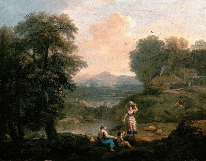 Landscape by Francesco Zuccarelli, oil on canvas depicting serene hills and soft light