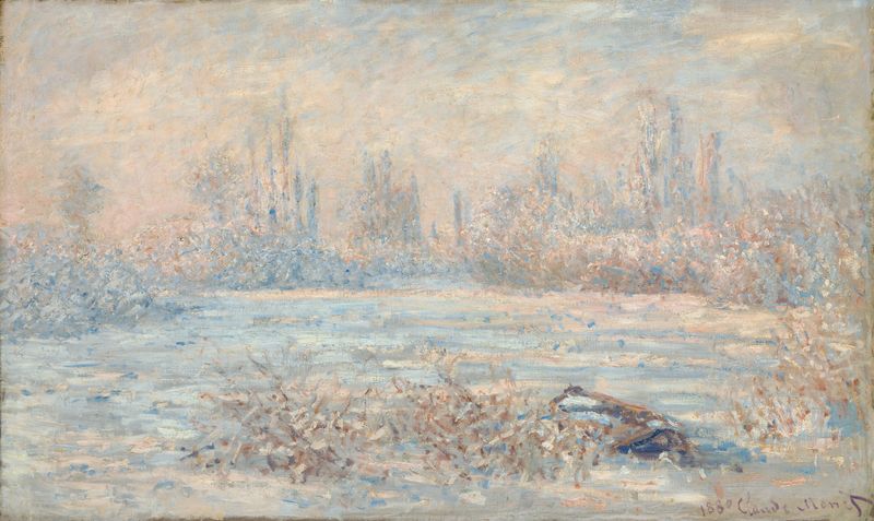 Le Givre de Claude Monet, pintura al óleo que representa un paisaje invernal con escarcha.