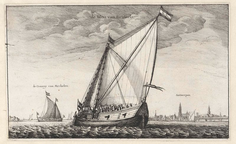 Gezicht op de Schelde bij Antwerpen, grabado de Wenceslaus Hollar, que representa el paisaje del río Escalda