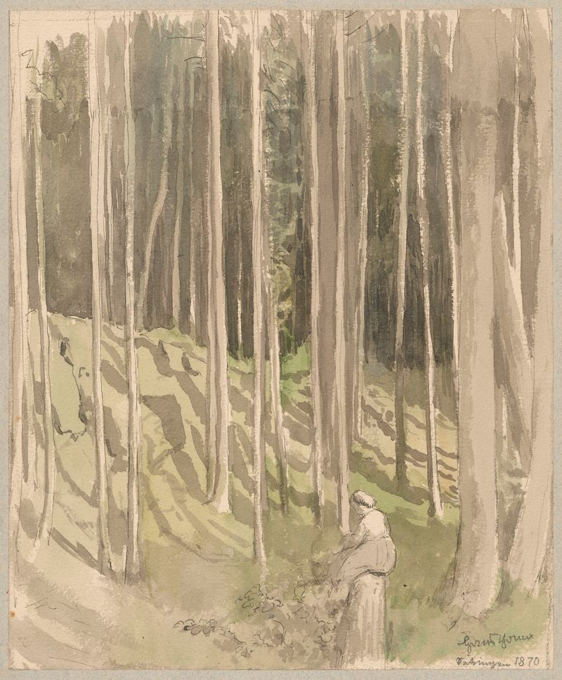Paisagem florestal com luz filtrada pelo sol de Hans Thoma, pintura a óleo