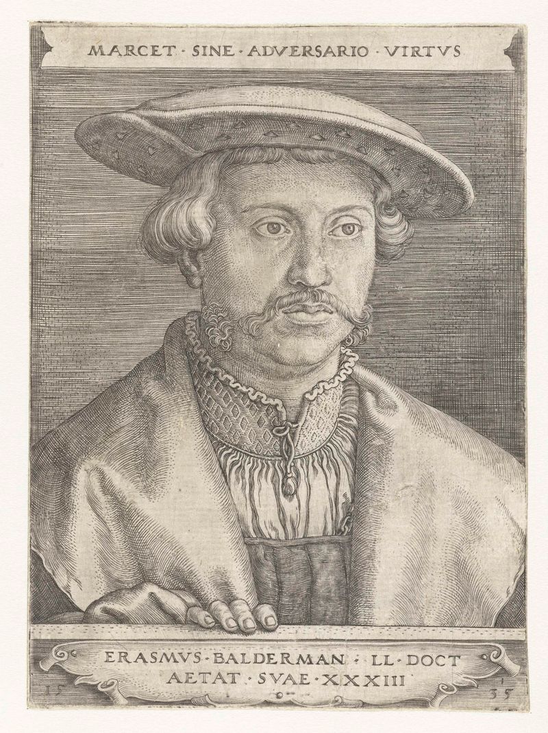Gravura de Erasmus Balderman por Barthel Beham, destacando luz e sombra