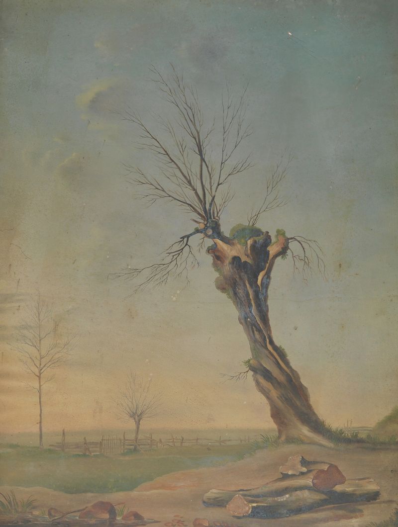 Landscape by Eugène Joseph Verboeckhoven, oil on canvas depicting a stream and wildflowers.