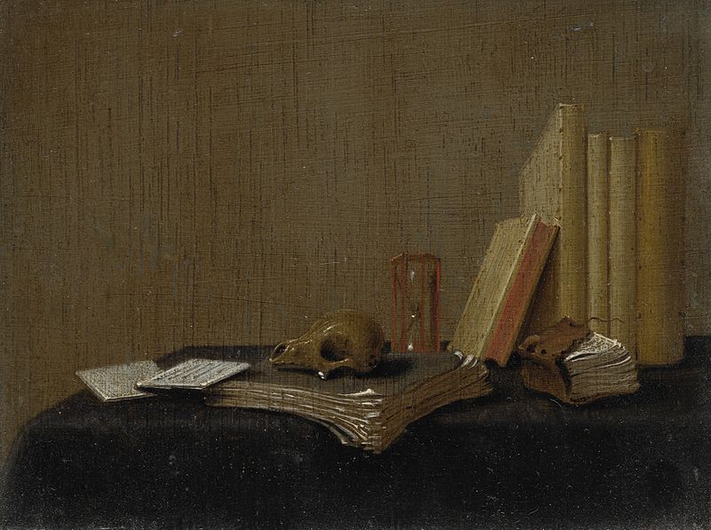 Naturaleza muerta con vino y fruta, óleo sobre panel de Gerrit van Vucht.