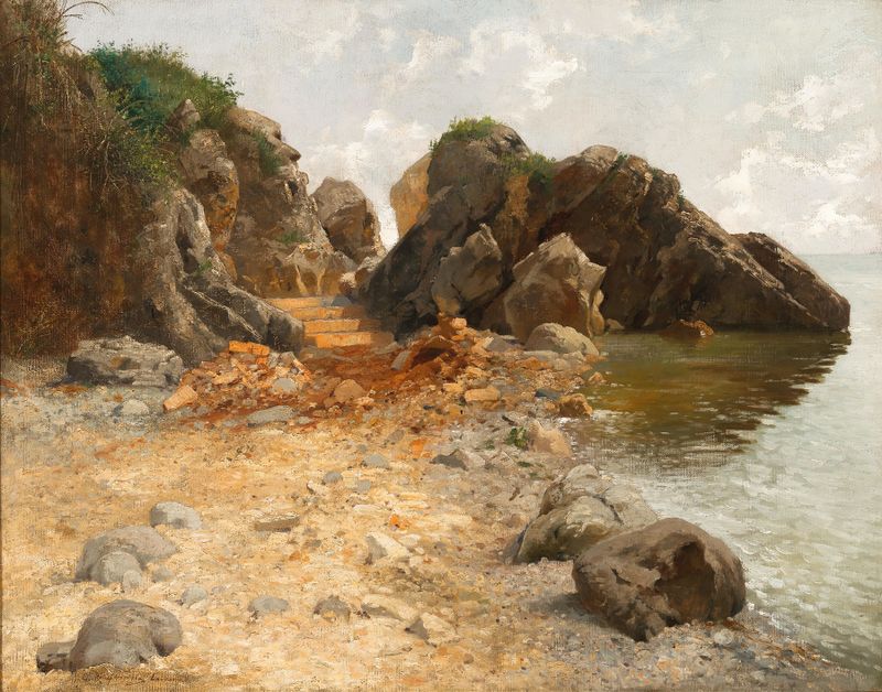 A Rocky Coast near Lovrano, oil on canvas by Adolf Kaufmann