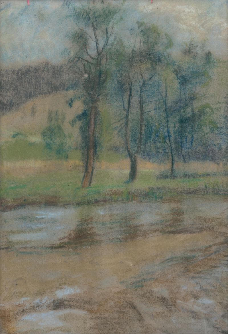 Paisagem expressionista de Zolo Palugyay com um rio e pinceladas emocionais