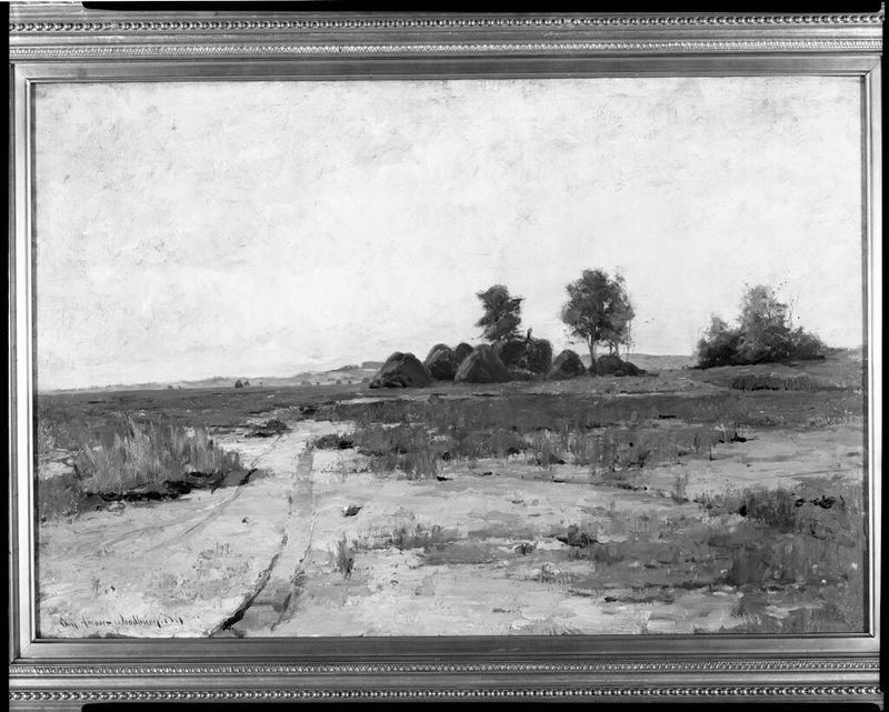 Landscape with Haystacks, óleo sobre tela de Charles Herbert Woodbury