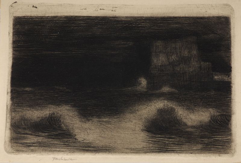 Noche en la Bahía de Nápoles, pintura al óleo de Józef Pankiewicz que muestra una escena marina tranquila.